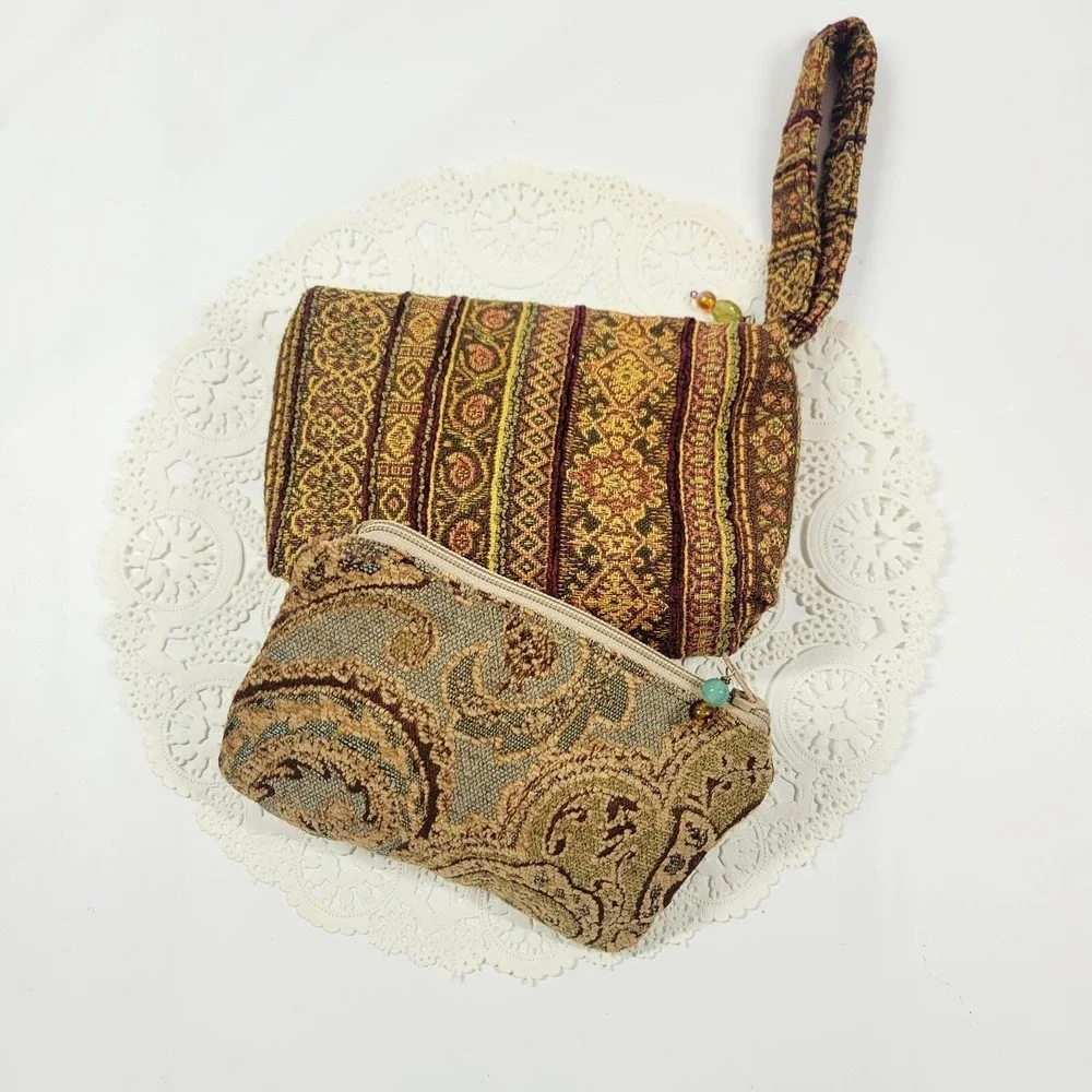 Woven Tapestry Vintage Floral Bags Lot Of‎ Two Cosmetics Toiletries Travel